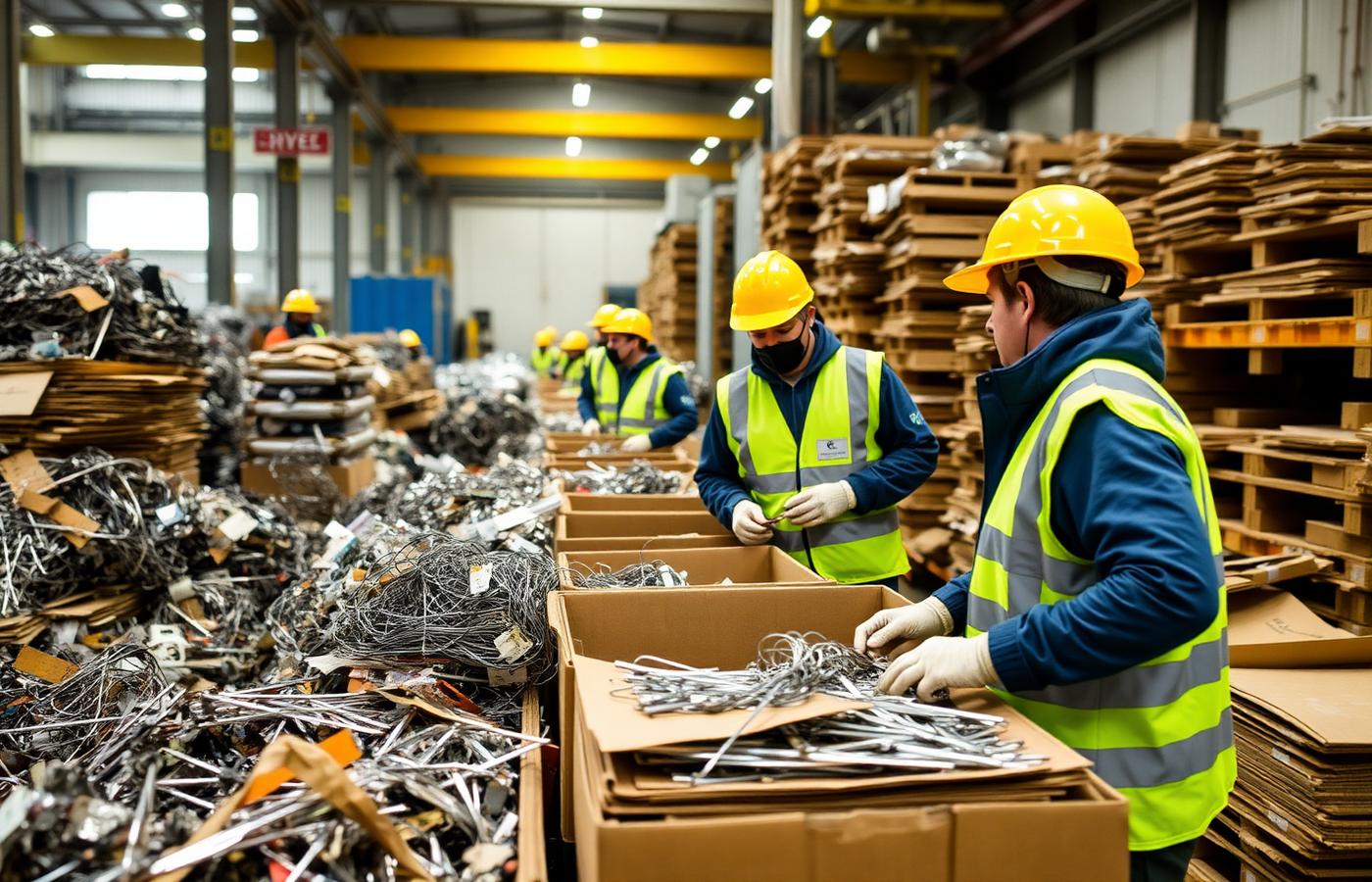 Equipe operacional separando materiais recicláveis